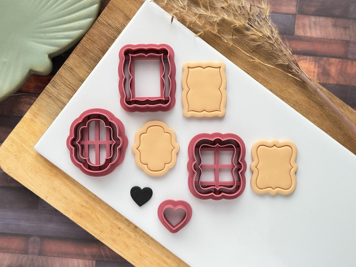 Romantic Frame Clay Cutter Set, 3 Frame Designs + 1 Mini Heart | Valentine's Cutters | 6 Sizes-Valentines Clay Cutters