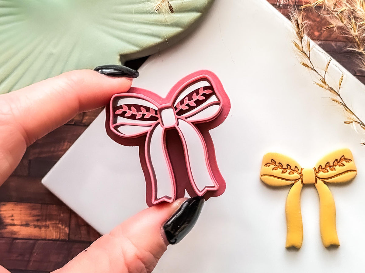 Boho Bow Clay Cutter, Long Bow Shape With Floral Stamp Details, 6 Sizes, Made in UK-Boho Clay Cutters