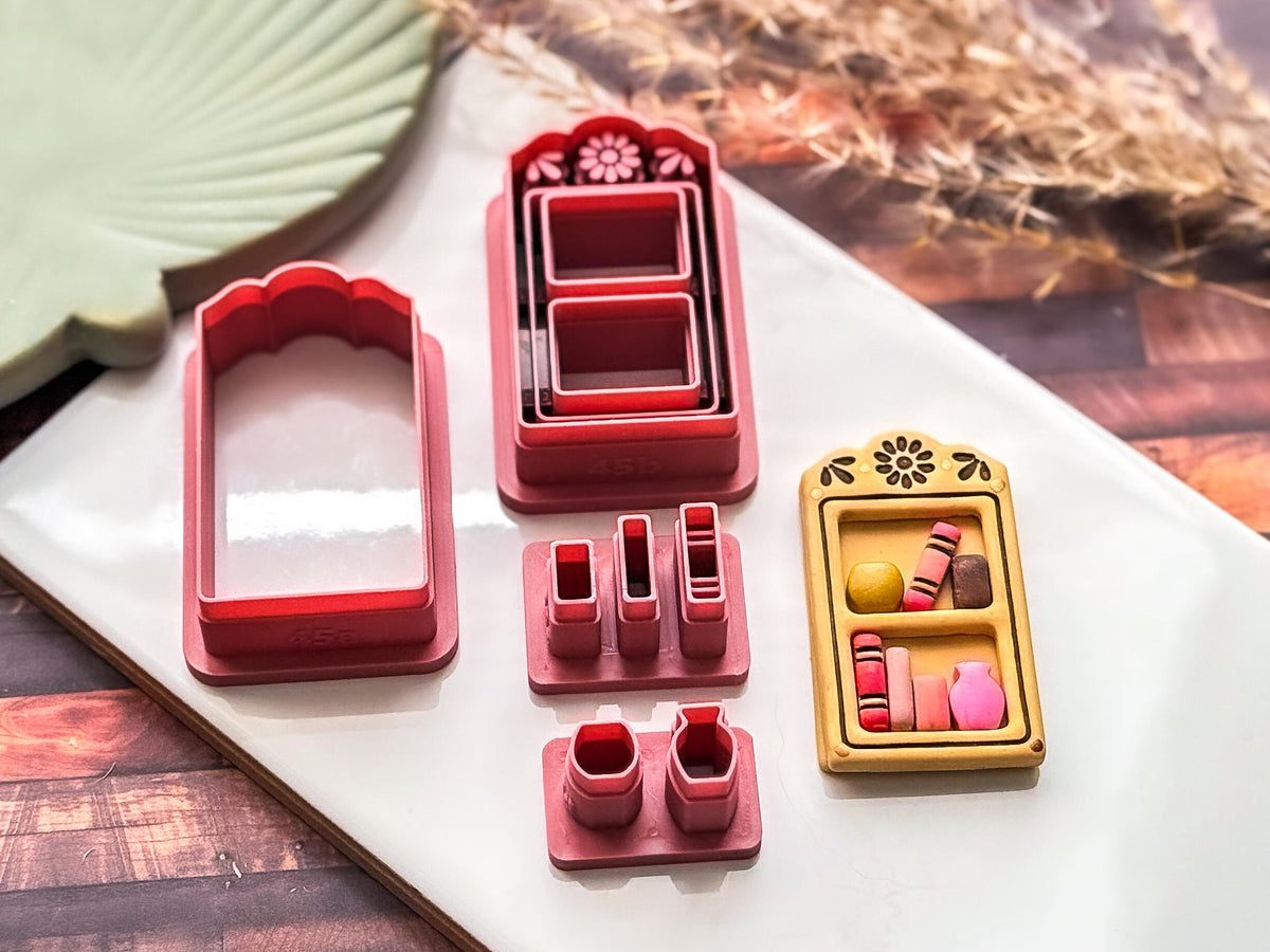 Botantical Book Shelf Cutter Set | Floral Bookcase | Polymer Clay Tools-Floral Clay Cutters