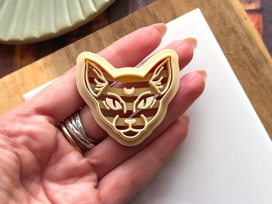 Moon Sphynx gothic cat face, hgihly detailed with crescent moon symbol