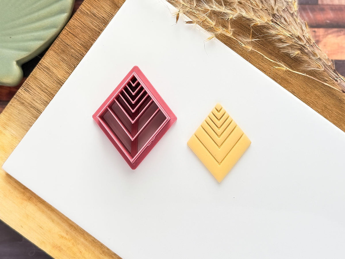 Dimond Shaped Polymer Clay Cutter, Lined Rhombus, Various Sizes-Basic Clay Cutters