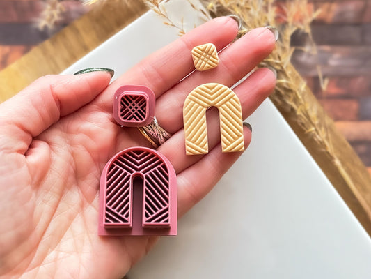 Boho geometric arch cutter set by Fabled Cutters showing 4 sizes for statement earrings