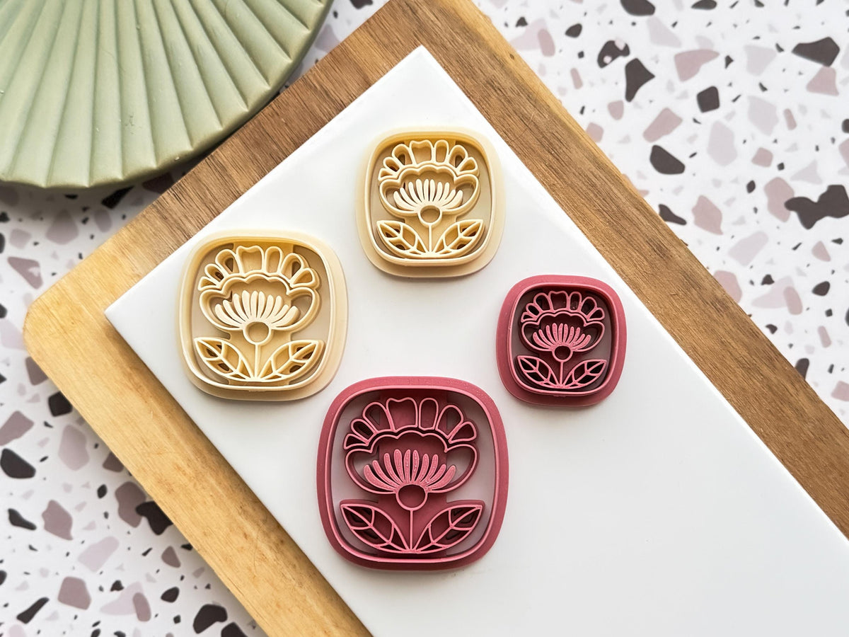 Boho Floral Square Clay Cutter - Folk Art Style Flower Polymer Clay Jewellery & Fondant Tool-Boho Clay Cutters
