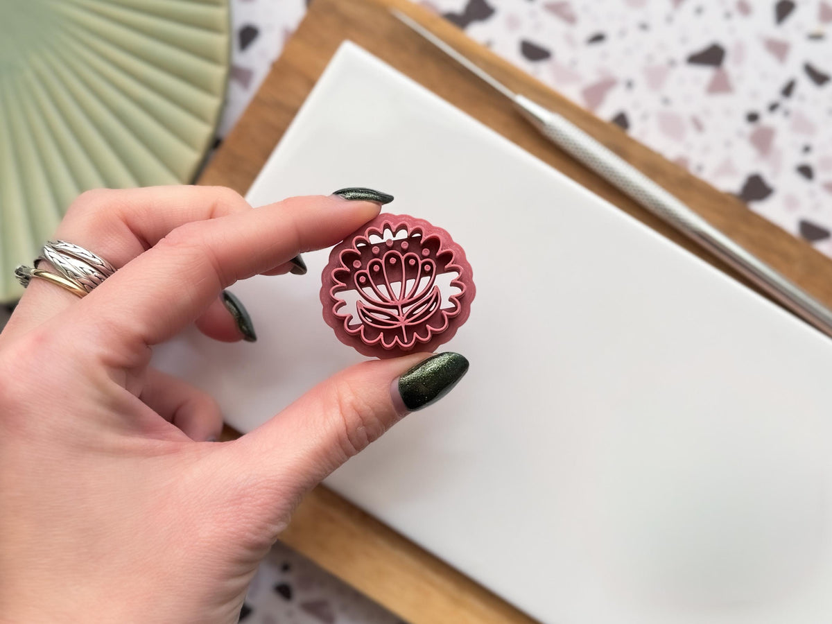 Folk Art Floral Round Cutter- Boho Flower Polymer Clay Tool-Floral Clay Cutters