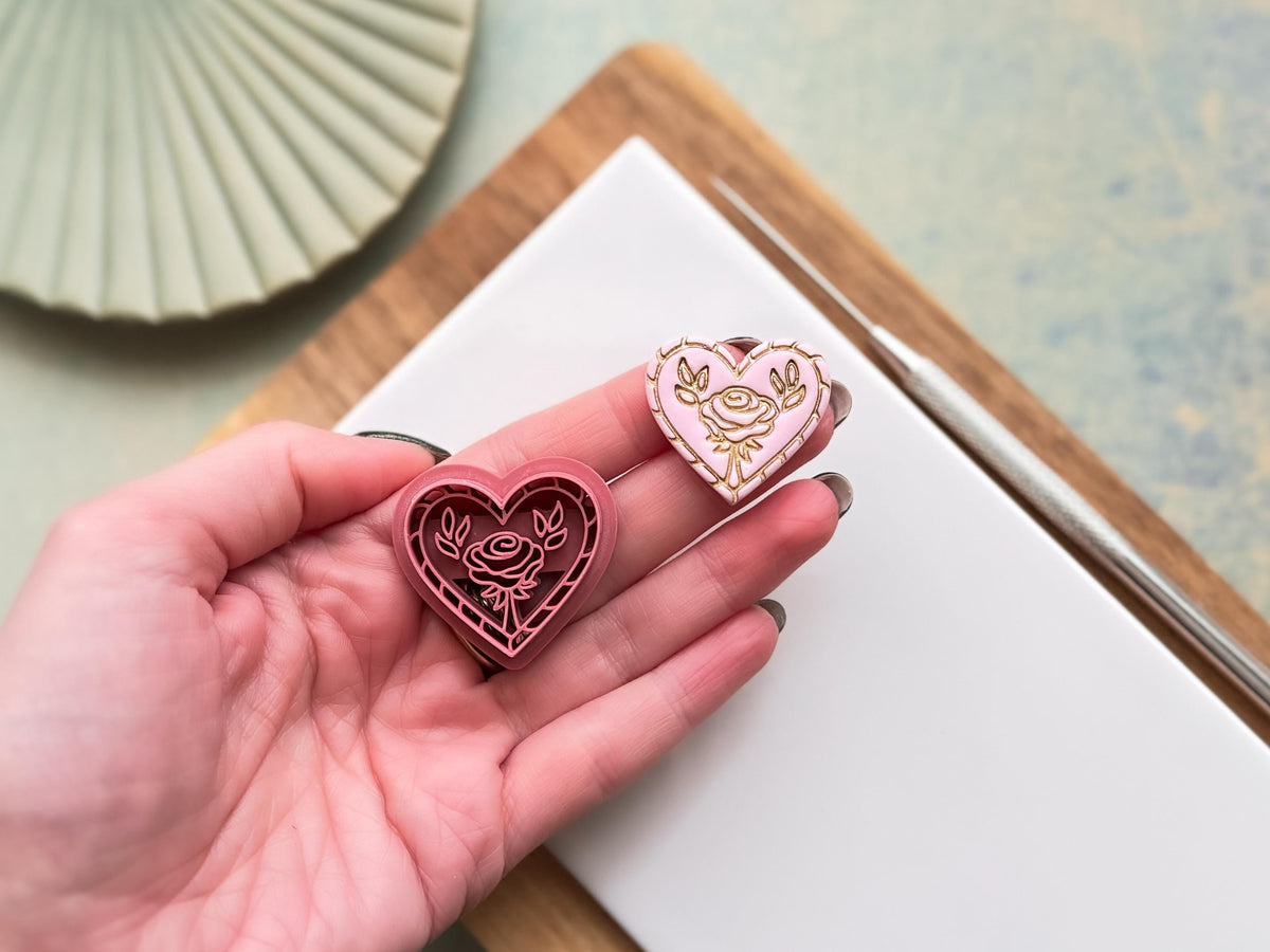 Decorative Heart Cutter With A Rose Centre, For Cutting Polymer Clay & Fondant-Floral Clay Cutters