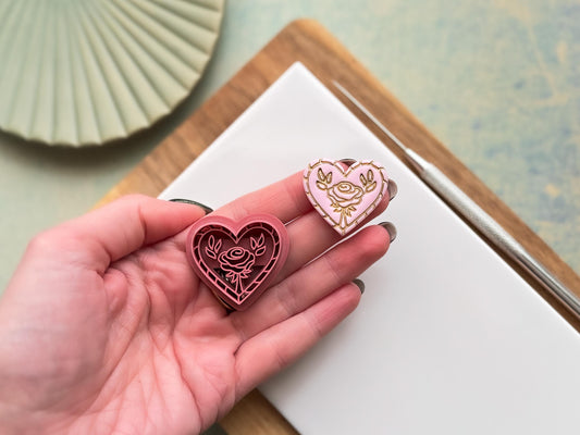 Decorative Heart Cutter With A Rose Centre, For Cutting Polymer Clay & Fondant-Floral Clay Cutters