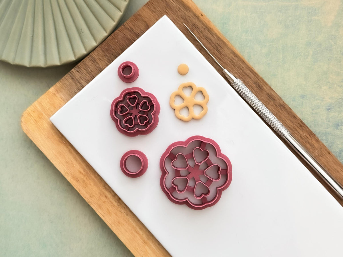 Sakura cherry blossom shaped cutter with polymer clay cut out sample