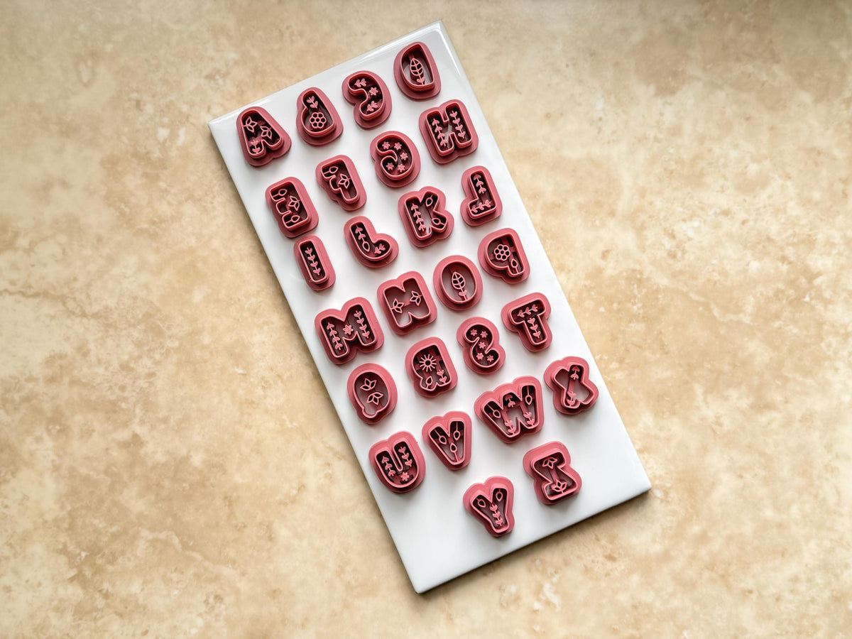 Boho Floral Alphabet Clay Cutters for Polymer Clay & Fondant, 6 Sizes-Boho Clay Cutters