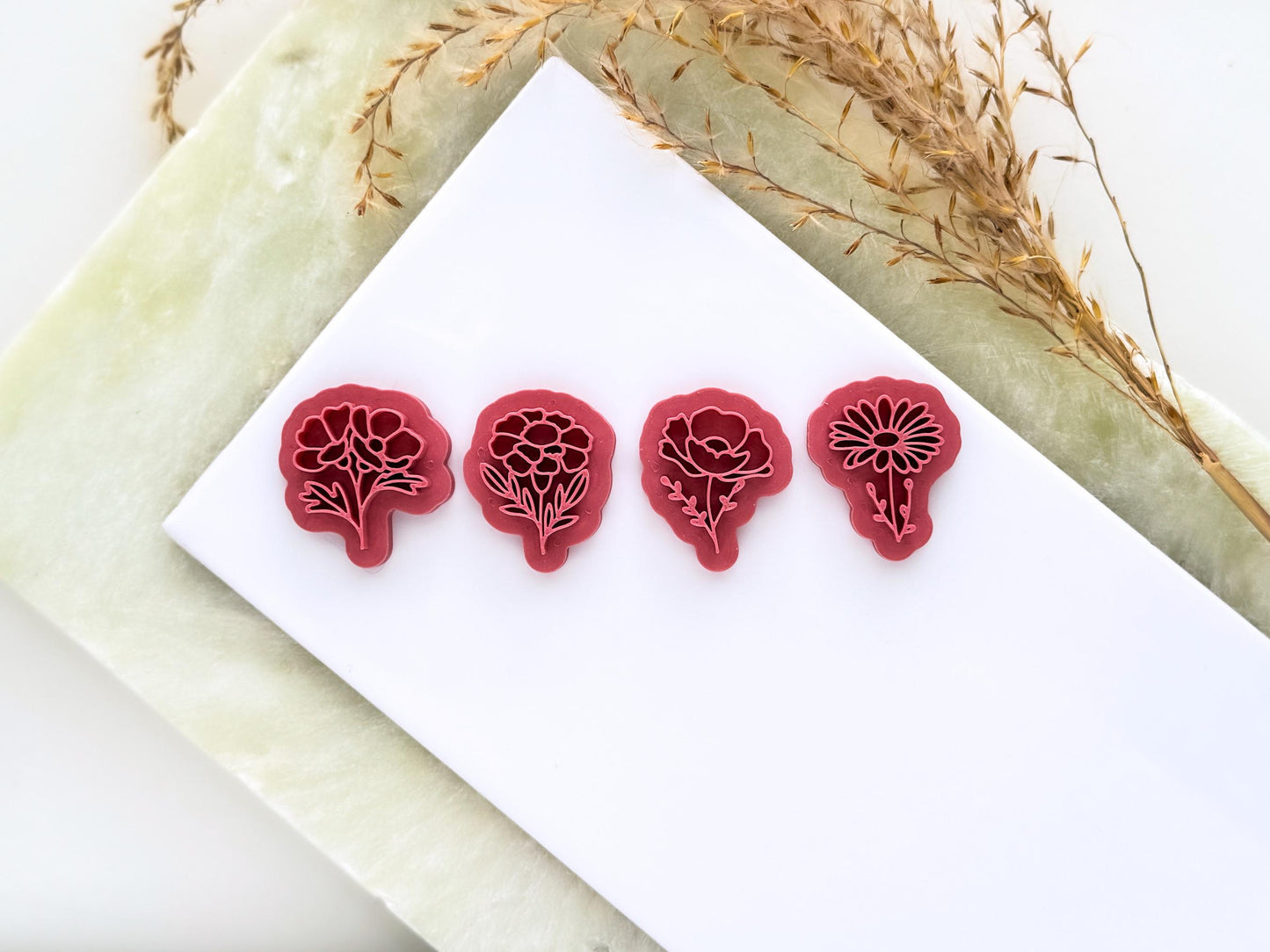 Flower clay stamps, floral stamp shapes, fondant stamps, birth month flowers, polymer & silver clay tools-