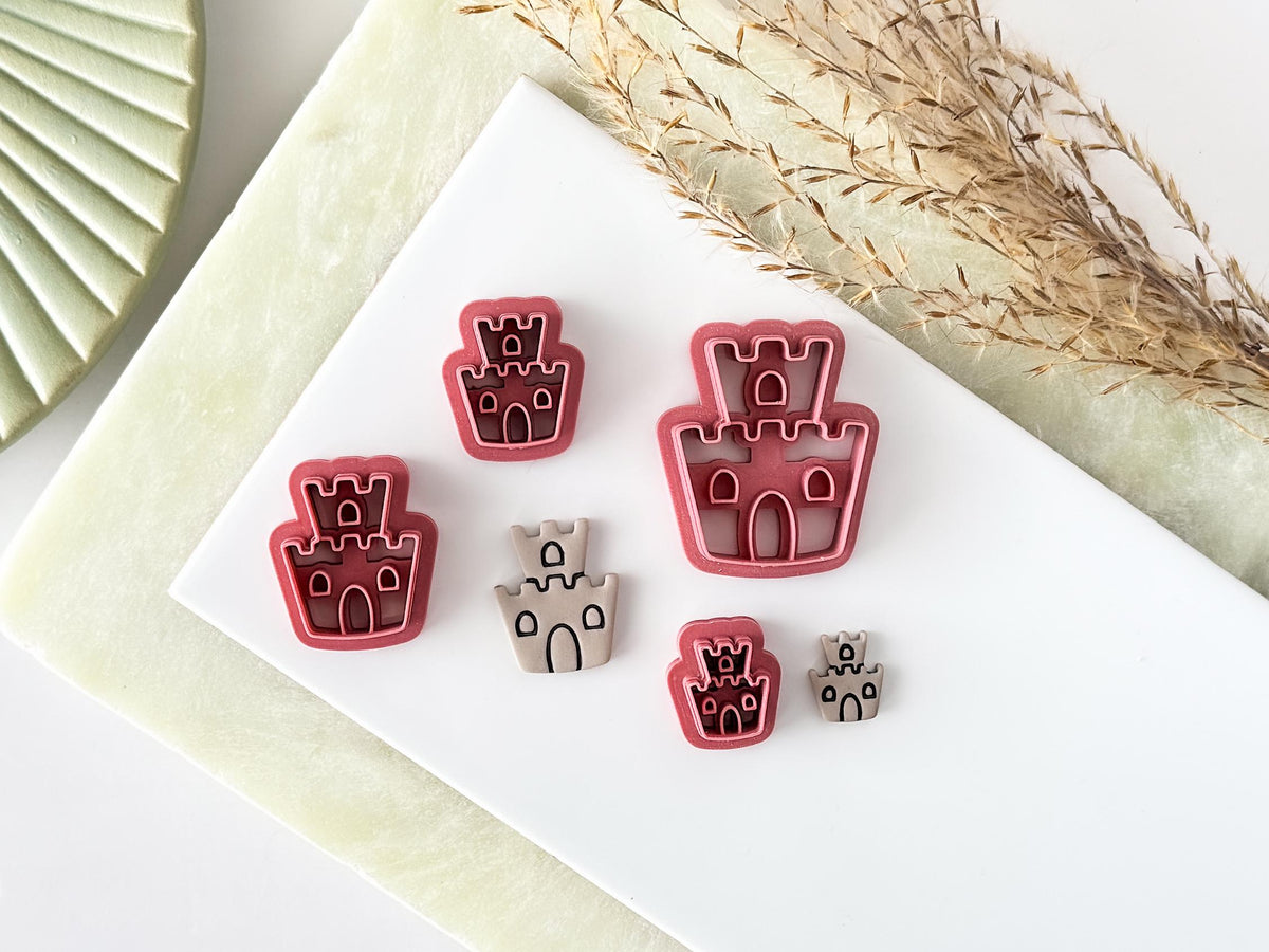 Size comparison of sandcastle clay cutter — available in 7 sizes from 1.5 cm to 4.5 cm, made to order in the UK