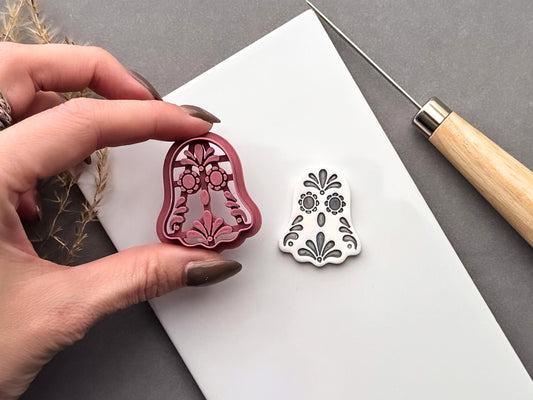 Sugar Skull Ghost Polymer Clay Cutter, Day of the Dead Halloween Design-Halloween Cutters
