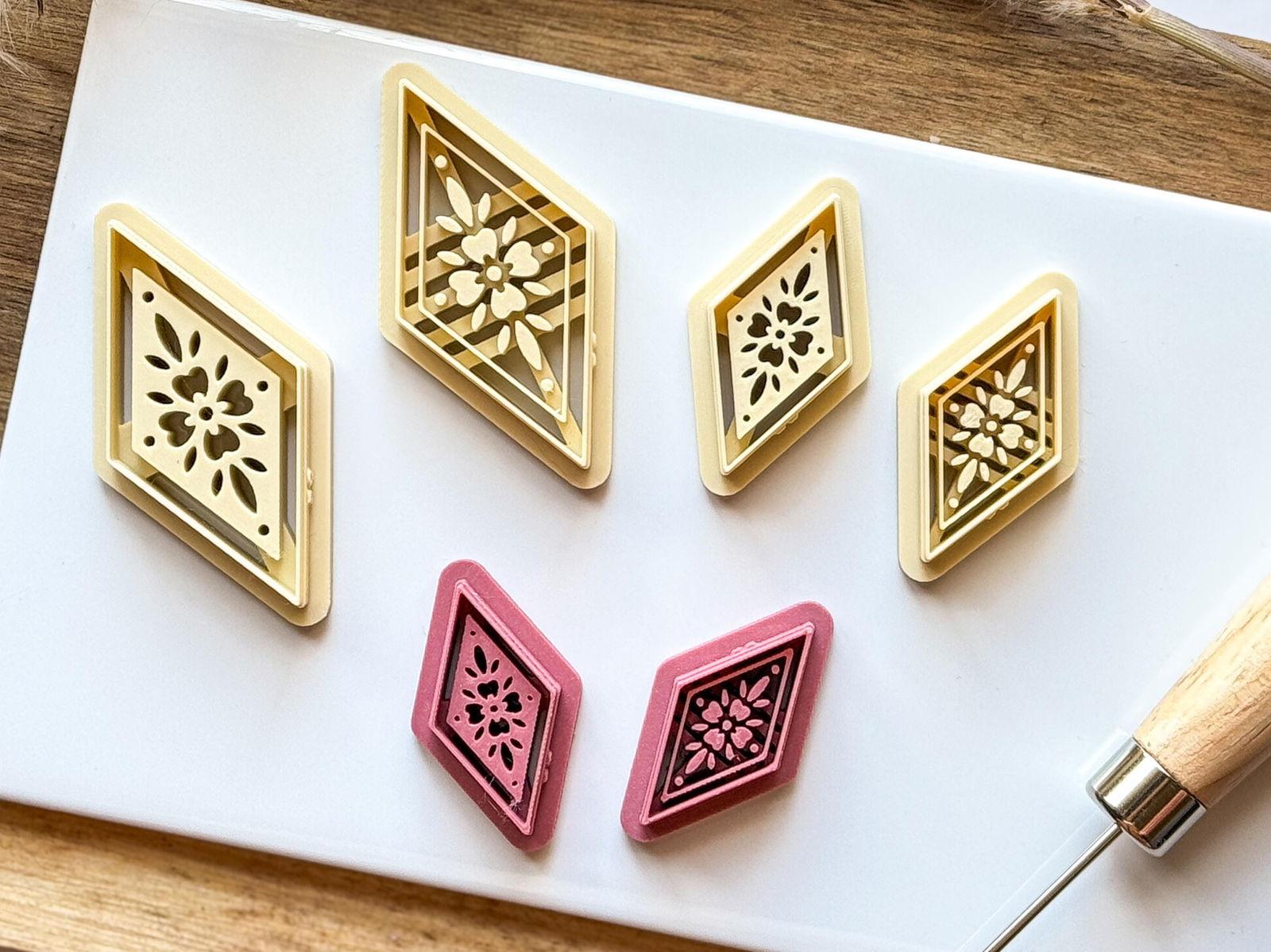 Diamond Floral Clay Cutters x 2 - Fabled Cutters