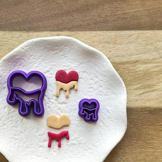 Dripping Heart Polymer Clay Cutters, 2 part cutters - Fabled Cutters  - 