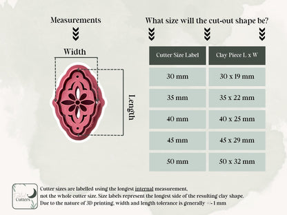 Debossing clay cutter with size chart