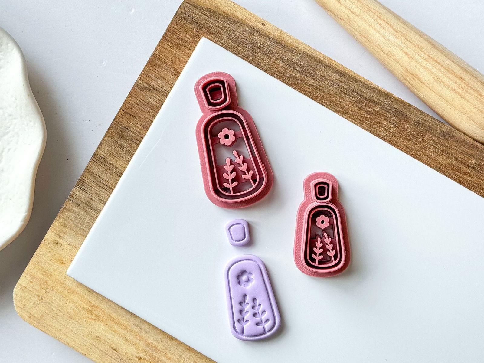 Floral polymer clay earring stamp and cutter - Fabled Cutters