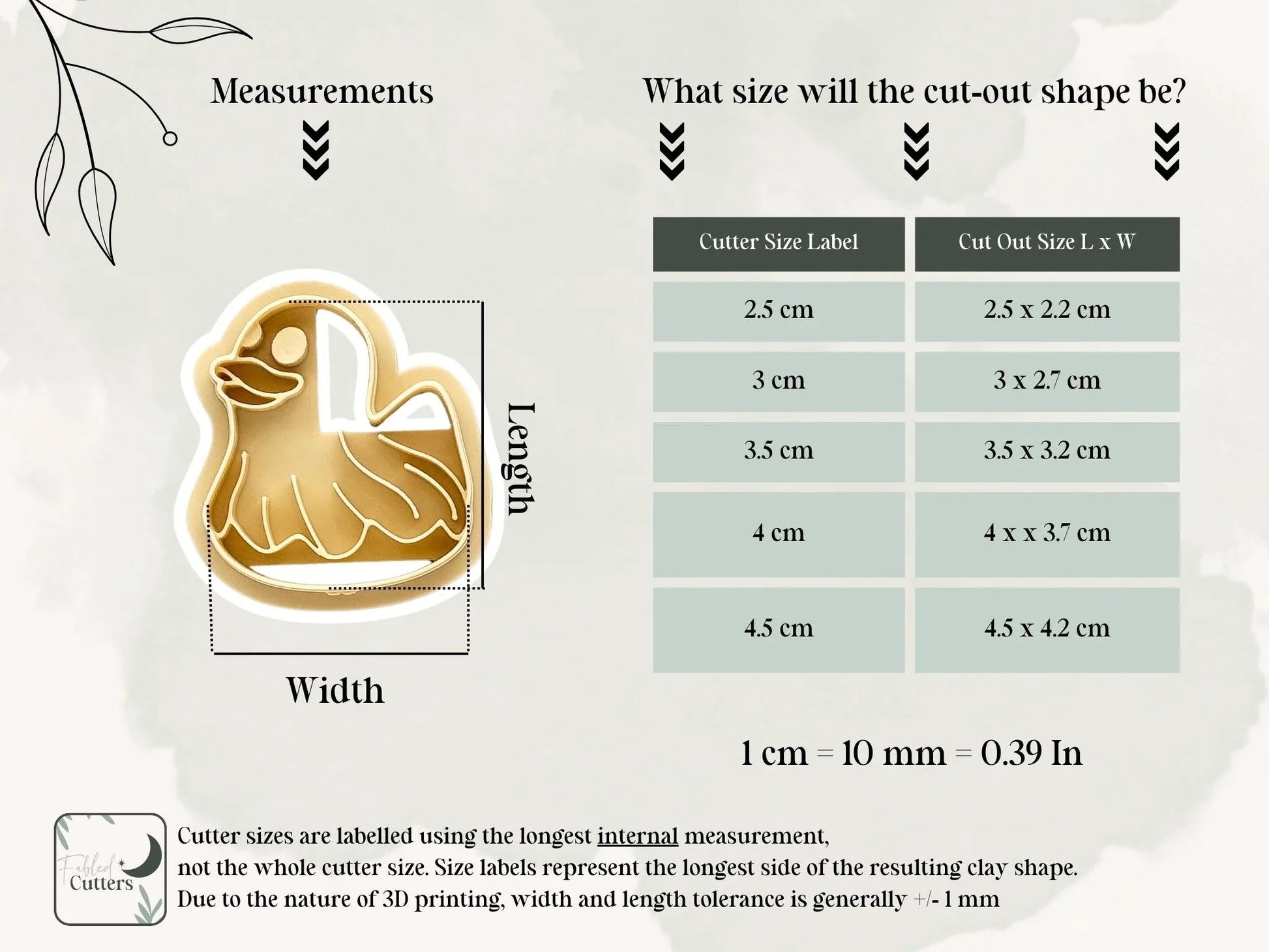 Ghost Duck Clay Cutterr measurement guide  