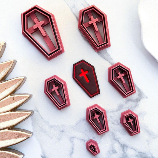 Gothic Coffin Clay Cutters - Single Embossed Cross - Fabled Cutters