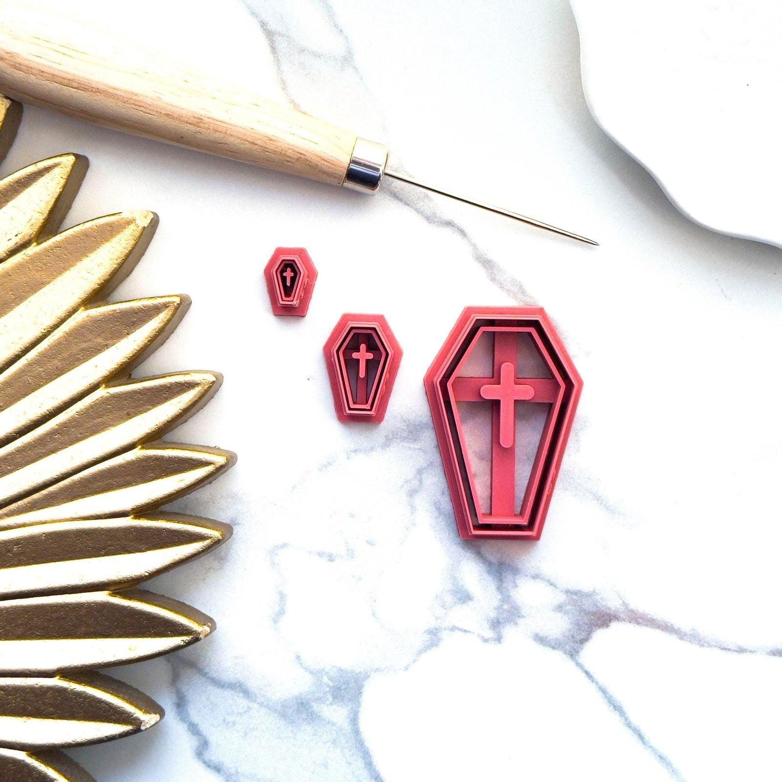 Gothic Coffin Clay Cutters - Single Embossed Cross - Fabled Cutters