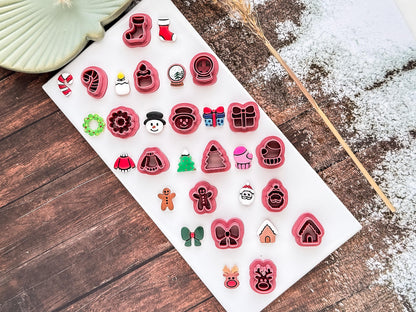 Christmas Stud Clay Cutter Set, Small Festive Shapes For Making Polymer Clay Earrings and Fondant Decorations, 1.5 cm-Christmas Clay Cutters