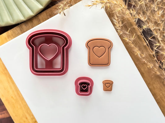 Toast Shaped Clay Cutter with heart stamp detail for polymer clay, fondant and silver clay.