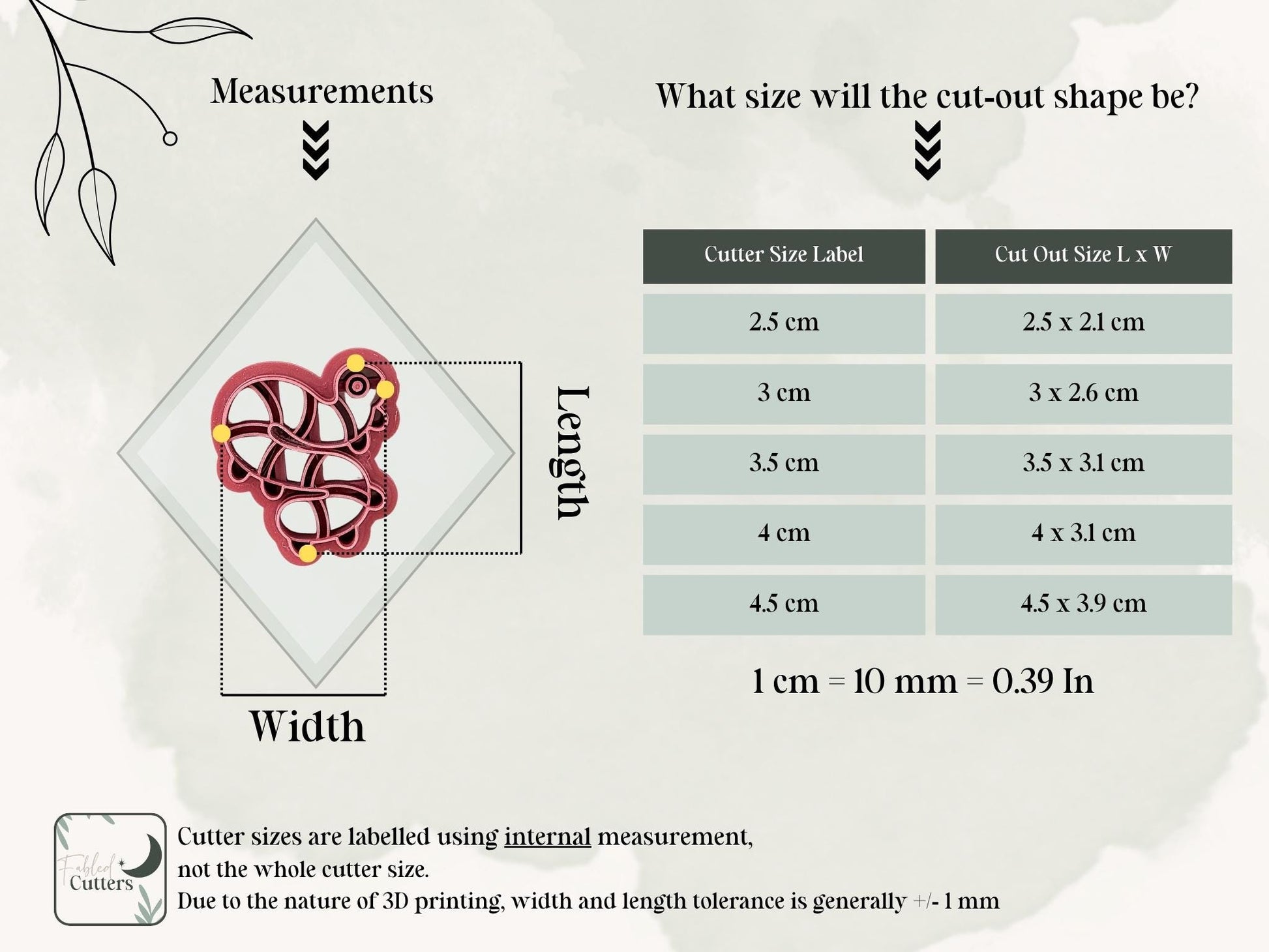 Caterpillar polymer clay cutter measurement chart 