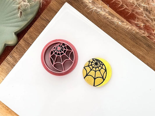 Webbed Moon Clay Cutter, Halloween themed circular cutter for polymer clay and silver clay, UK made-Halloween / Goth Cutters