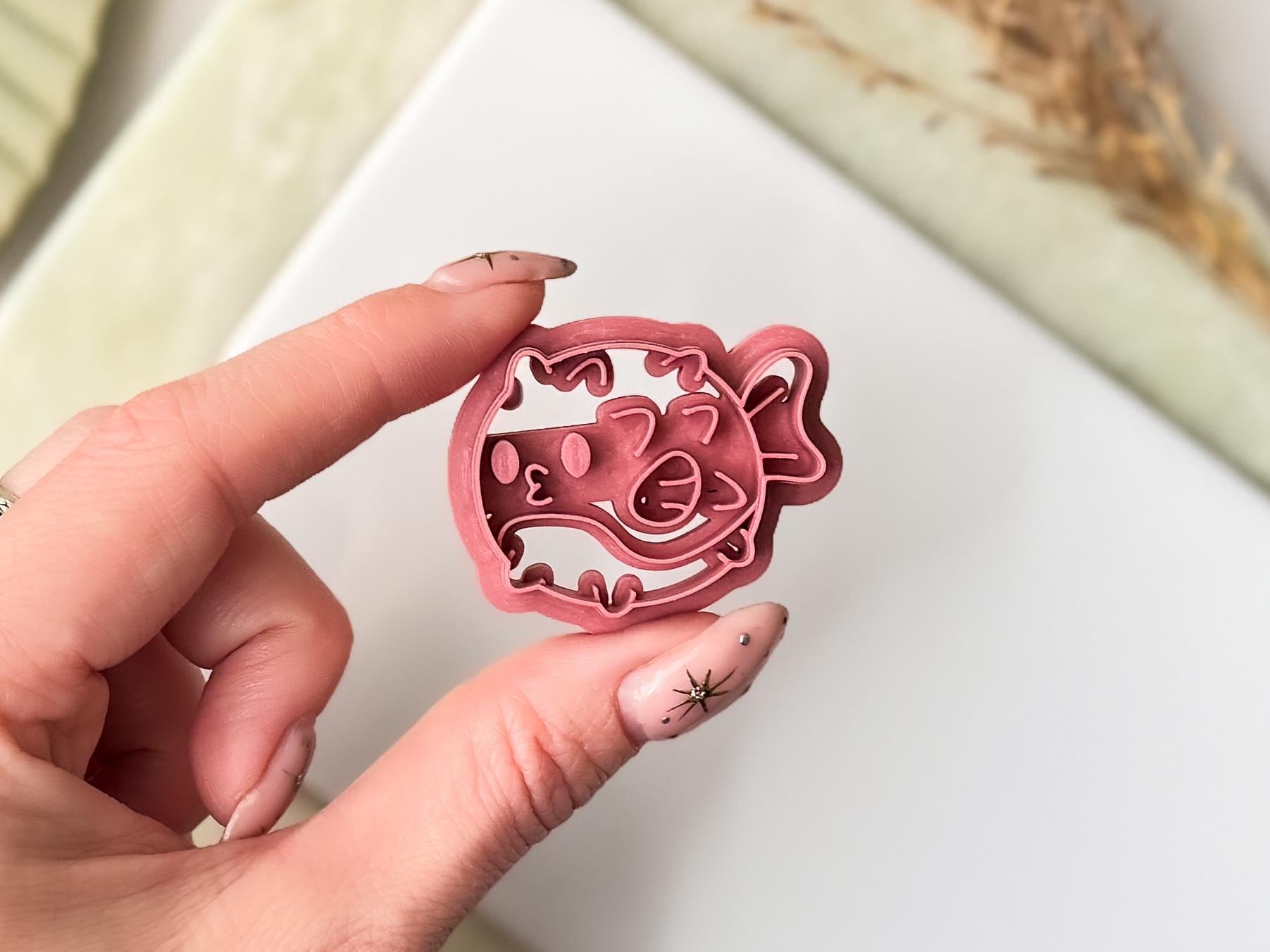 Puffer Fish imprint cutter in pink — ocean themed clay cutter for earrings and fondant