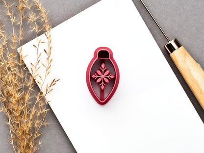 Long Finial Christmas Bauble Clay Cutter, Folk Art Snowflake Patterned Winter Ornament Shape-Winter Clay Cutters