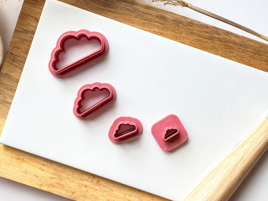Cloud polymer clay cutters Flat bottom clouds on tile