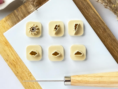 Beige micro clay cutter set on a while tile