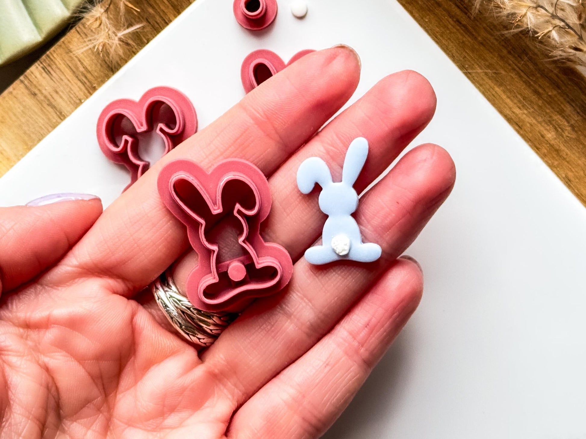 Easter bunny clay cutter in handwith cut out rabbit shape