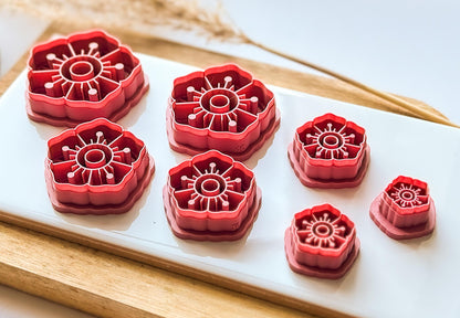 Side vie wof flower tattoo clay cutter to show septh of imprint stamp lines