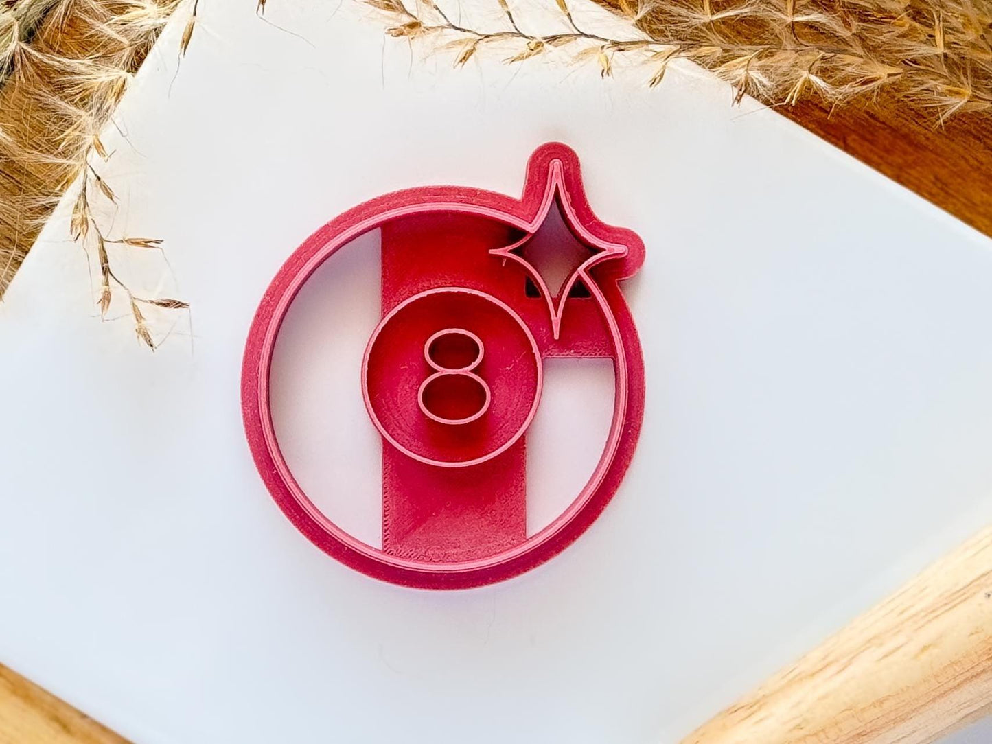 pink 8 ball silver clay, polymer clay cutter