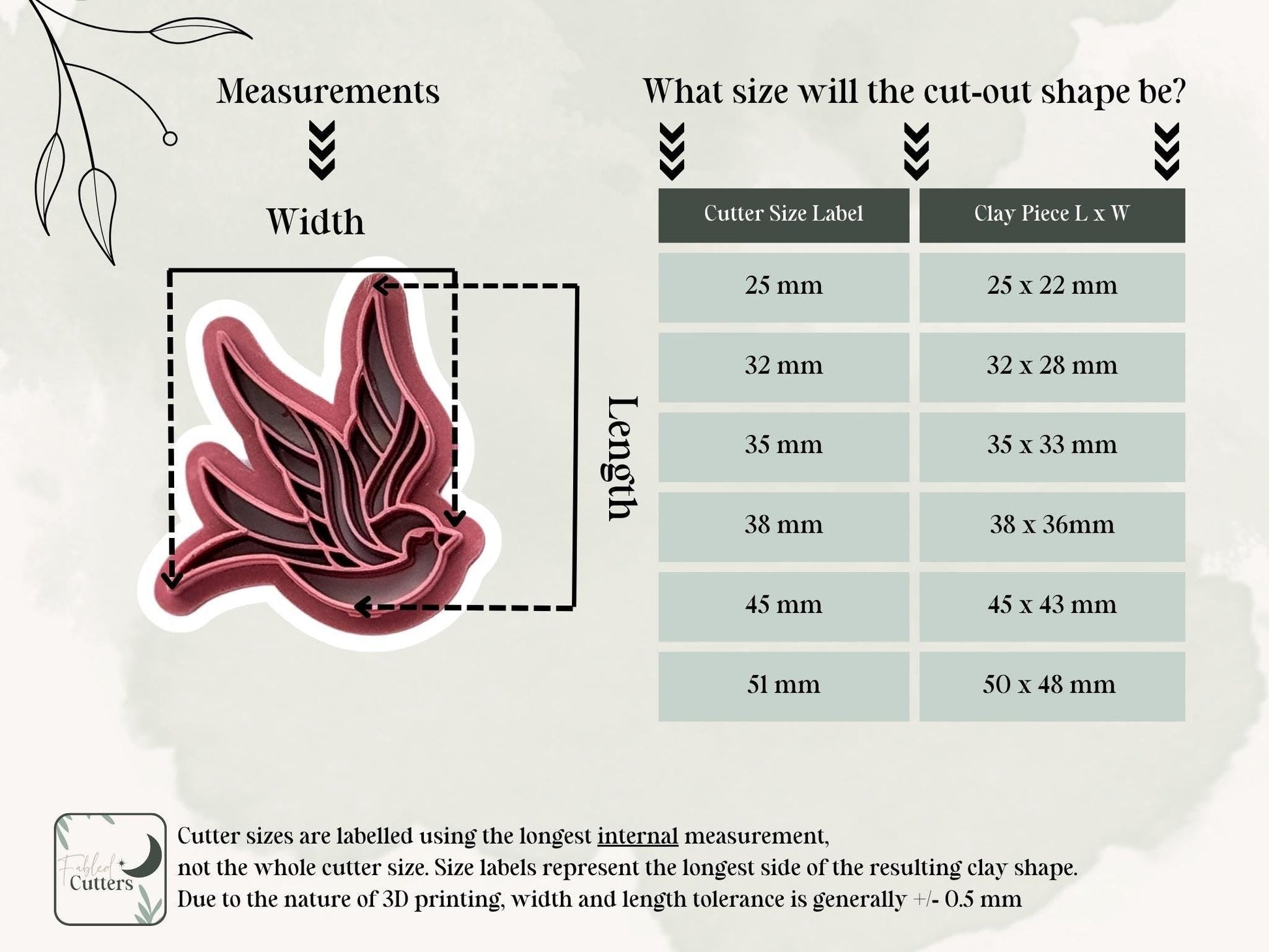 Measurement guide for sparrow clay cutters