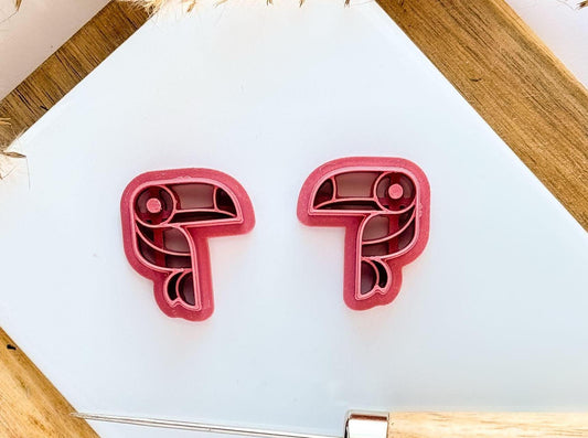 Mirrored pair of toucan clay cutters for polymer clay earring making