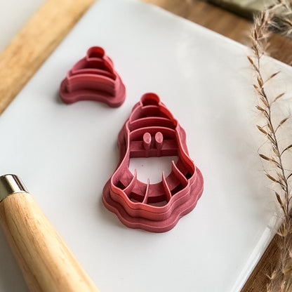 Tilted view of cute ghost clay cutter to show depth of imprint lines and sharp cutting edge