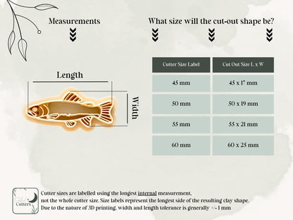 Fish Clay Cutter, long trout shaped imprint cutter for polymer clay, fish earring cutter, various sizes-Animal & Nature Cutters