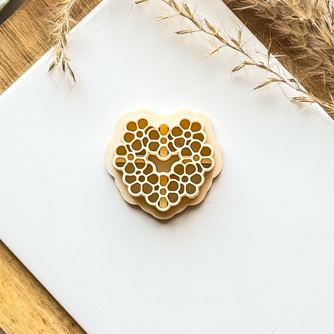 Daisy clay cutter heart in beige 3d printed eco friendly plasticc
