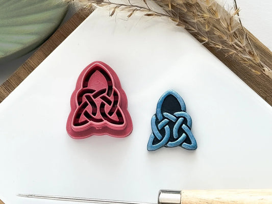 Triangle shaped celtic knot clay cutter with polymer clay sample