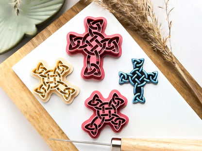 Celtic Cross Clay Cutter, all-in-one cross knot shaped cutter for use with polymer and silver clay, various sizes.-Basic Cutters