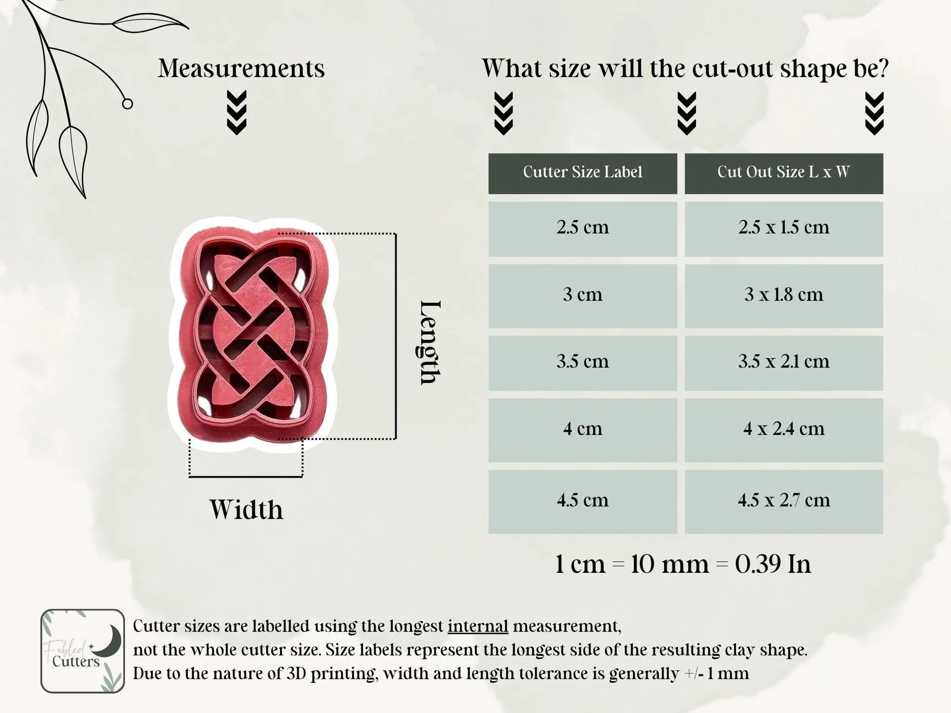 Celtic Sailor's Knot Clay Cutter, rectngular celtic knot shaped cutter for use with polymer clay and silver clay, various sizes.-Basic Cutters