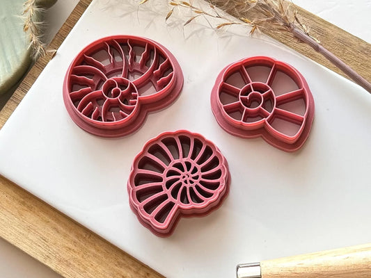Seashell clay cutter set - the snail shell collection with various types of imprint cutters