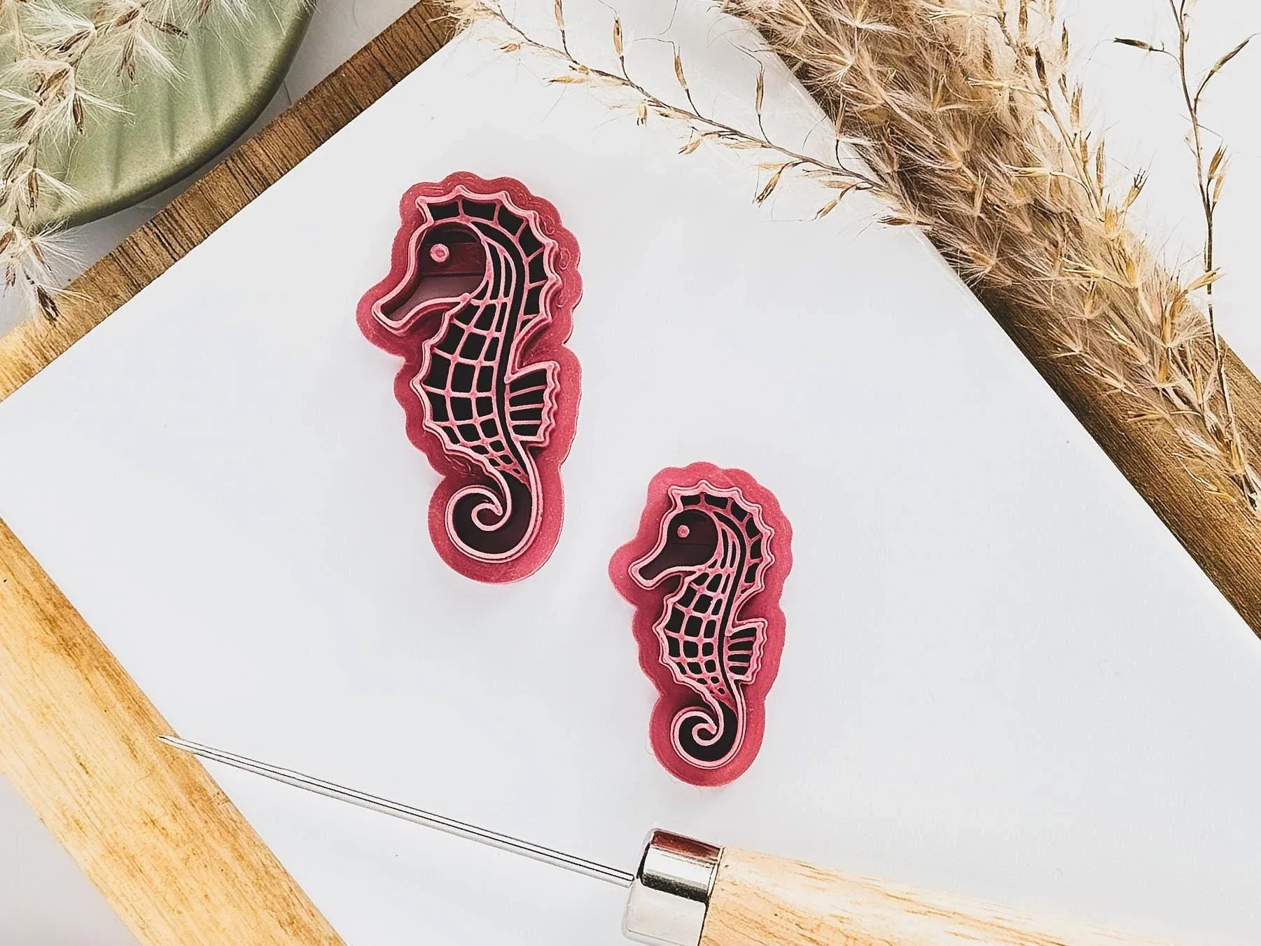 Seahorse Clay Cutter, single cutter with imprint details and ribbed body design for cutting polymer clay, silver clay and similar materials!-Summer Cutters