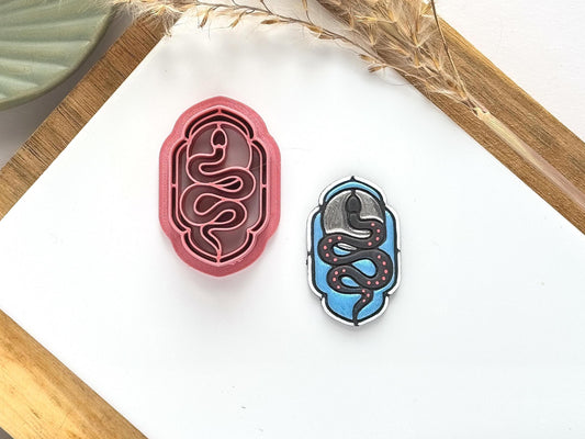 Snake Frame Clay Cutter, stained glass style snake and moon cutter for polymer clay and silver clay, various sizes available, made in the UK-Animal & Nature Cutters