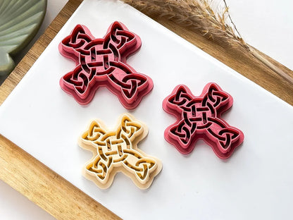 Celtic Cross Clay Cutter, all-in-one cross knot shaped cutter for use with polymer and silver clay, various sizes.-Basic Cutters