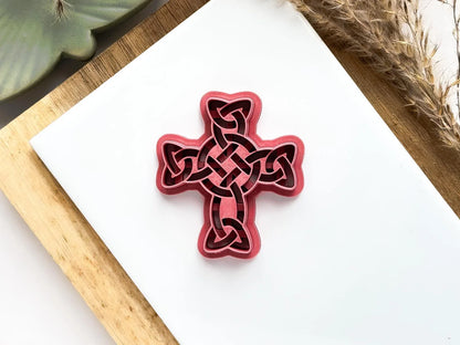 Celtic Cross Clay Cutter, all-in-one cross knot shaped cutter for use with polymer and silver clay, various sizes.-Basic Cutters