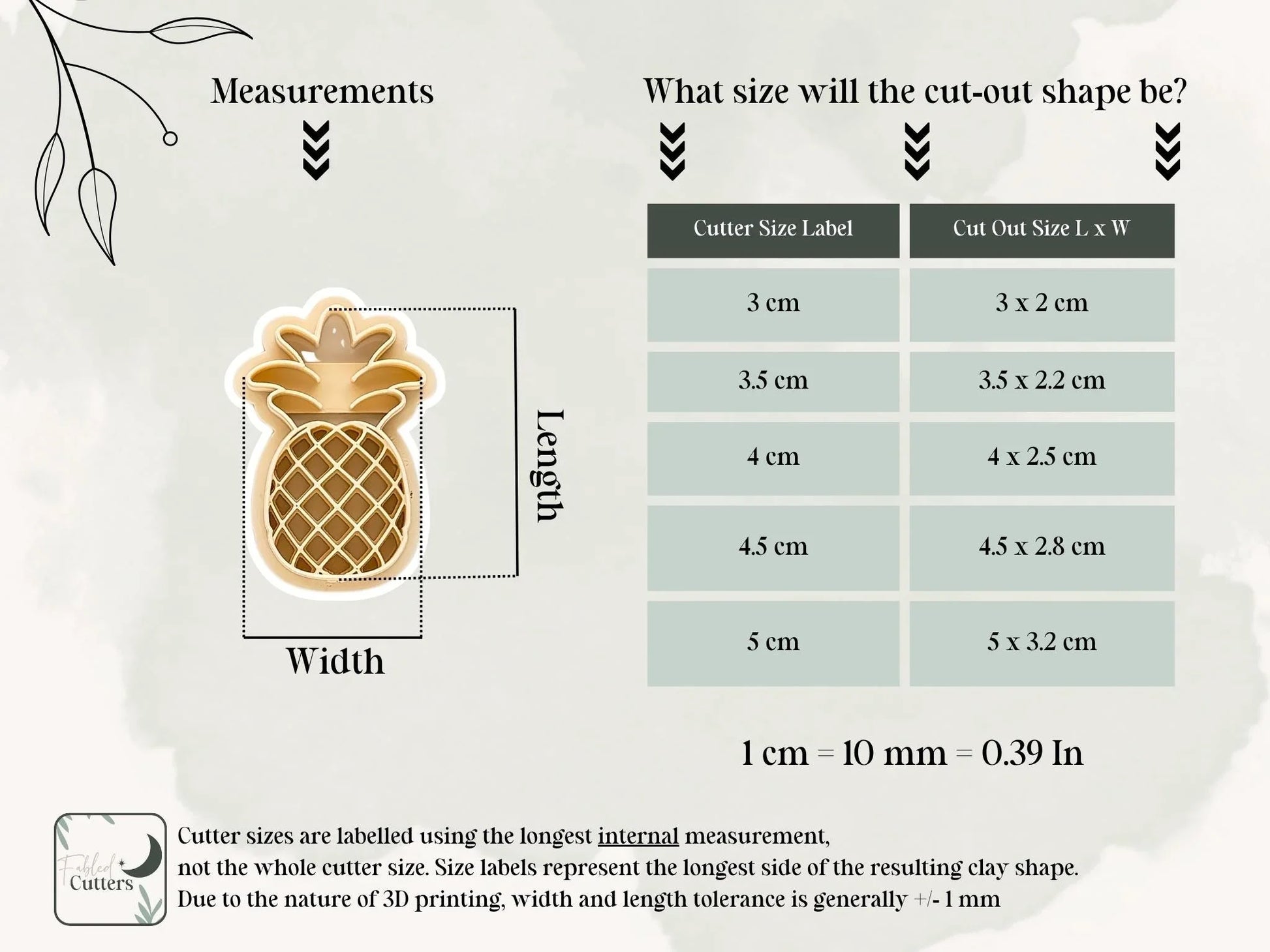 Pineapple Clay Cutter measurements