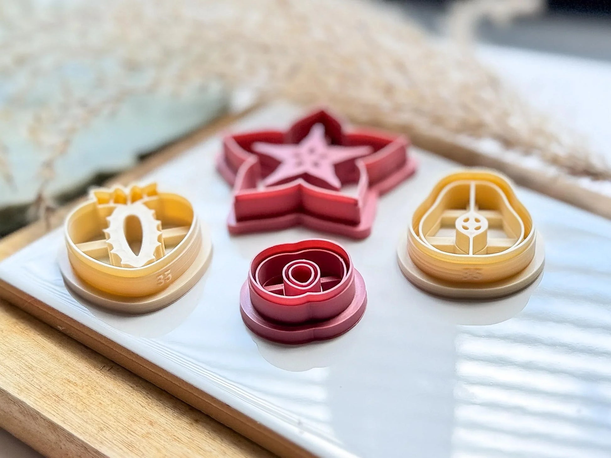 Sliced Fruit Cutter set, summer cutters for polymer clay and silver clay, pear, strawberry, peach & star fruit shapes. Made in the UK.-Food Themed Cutters