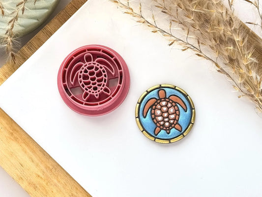 Polymer clay cutter with sea turtle in a frame details