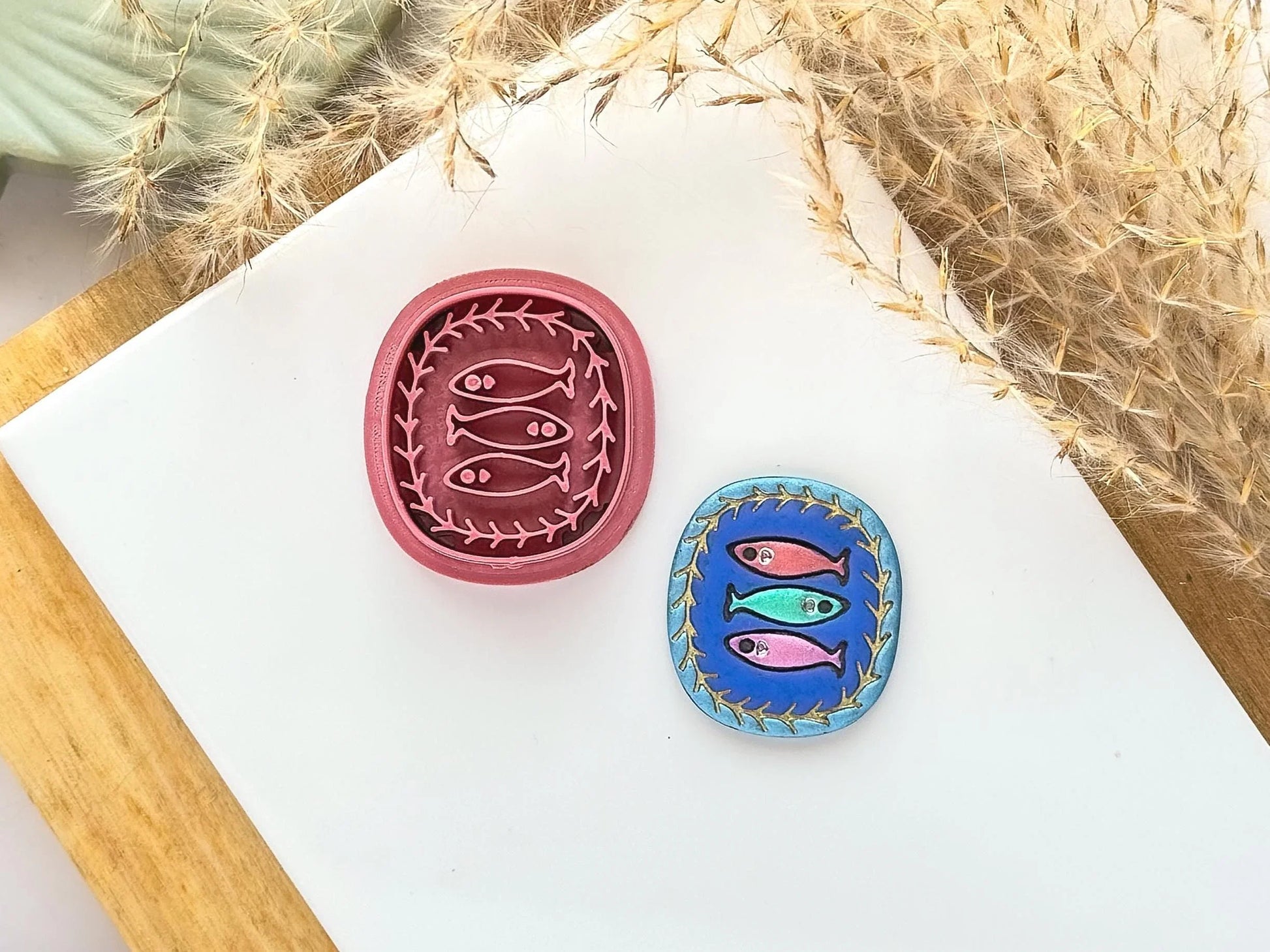 Fish Clay Cutter, stained glass frame style cutter with 3 fish detail for polymer clay and silver clay, various sizes available, UK made-Animal & Nature Cutters